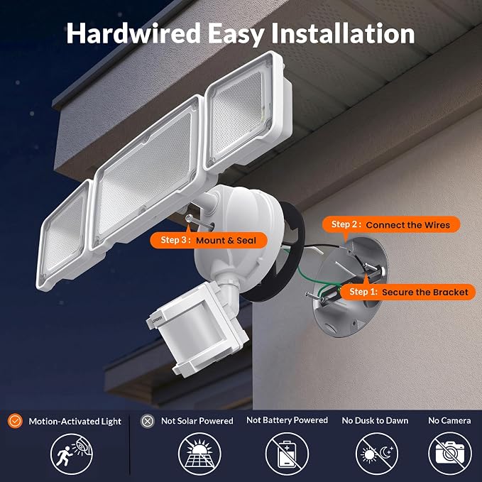 LEPOWER LED Security Light Motion Sensor Outdoor Lights, Bright 38W 4200LM | 72 FT Range, IP65, Easy to Install, 180° Motion Sensor, 5500K, 3 Head Detected Waterproof Flood Light for Garage, Yard, Porch
