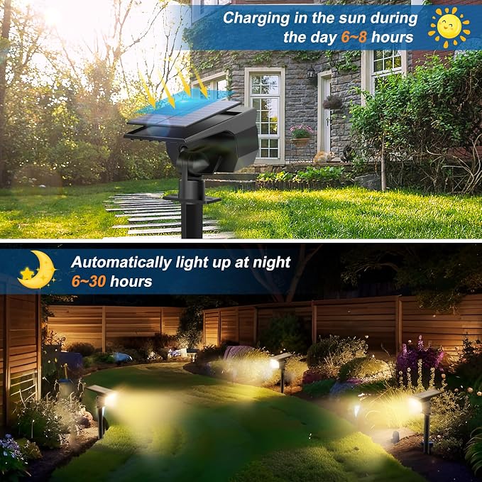 WENATY Solar Spot Light Outdoor Landscape Spotlights 6 Pack Warm White | IP65 Waterproof, 46 LEDs, 3 Modes Auto On/Off Solar Powered Flood Lights for Outside Pathway, Yard, Garden, Garage, Walkwa