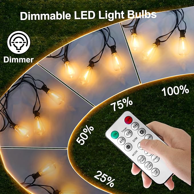 BLIATLUS 100FT Solar String Lights Remote 32 Shatterproof ST38 LED for Outdoor Patio Garden