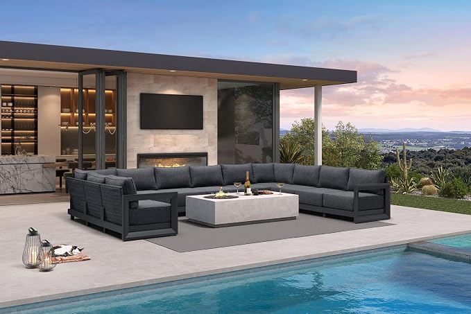 PURPLE LEAF Patio Furniture Set U-Shaped Outdoor Couch with 9.6" Thick Cushion and Soft Pillows 11 Piece Outdoor Sectional Sofas Modern Outdoor Conversation Sets for Yard Porch Deck Poolside, Grey