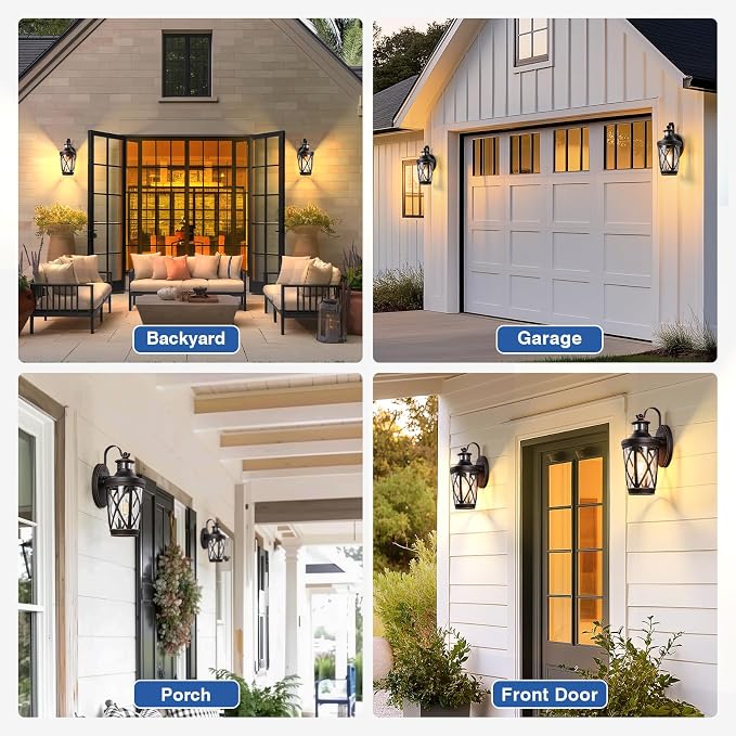 VIANIS Motion Sensor Outdoor Porch Lights Wall Mount, 2-Pack Modern Dusk to Dawn Exterior Lighting Fixtures, Oil Rubbed Bronze Gold Trim Wall Lanterns for Garage, Waterproof Coach Lights for House