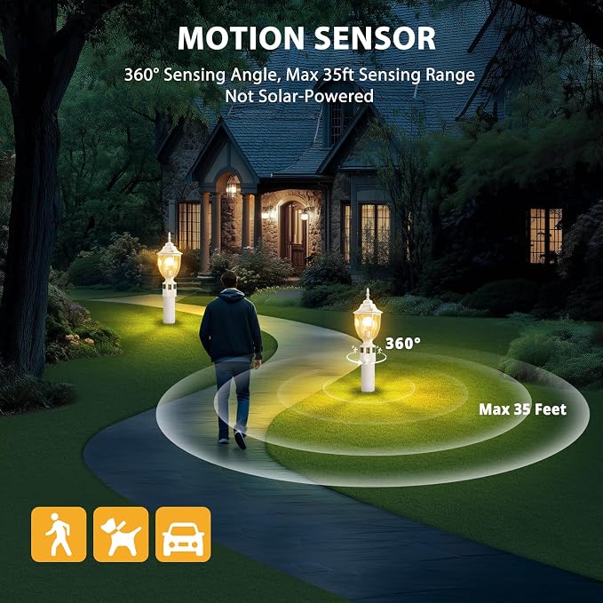 Lamomo Motion Sensor Outdoor Post Lights, Dusk to Dawn Lamp Post Light Fixture, Waterproof Aluminum Lamp Posts Outdoor Lighting Pole Lantern for Yard Patio Pathway Garden, White