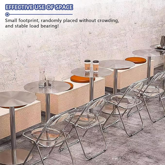 Stainless Steel Bar Table Leisure Table Round Kitchen Dining Table StylishSofa Side Tables for Garden Outdoor Patio Bistro Cafe Reception Area, High Table Desk with Metal Base ( Size : 40x40x75cm )