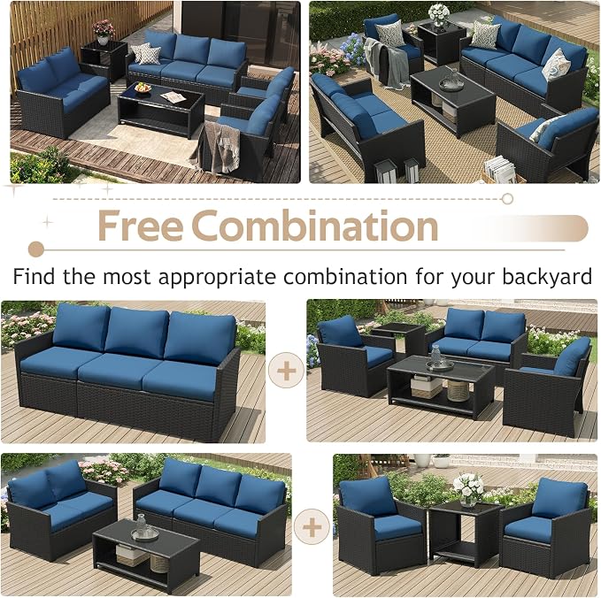 U-MAX Patio Furniture Set with Two Table, 7 PCS Outdoor Furniture for Garden