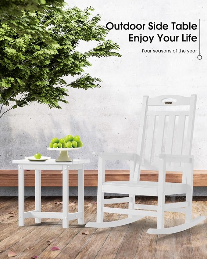Outdoor Side Table – 17" HDPE Adirondack Side Tables, Sturdy Small Outdoor Porch Tables, Weather-Resistant & Easy Assembly Patio End Table for Garden, Balcony, Porch & Poolside (White)