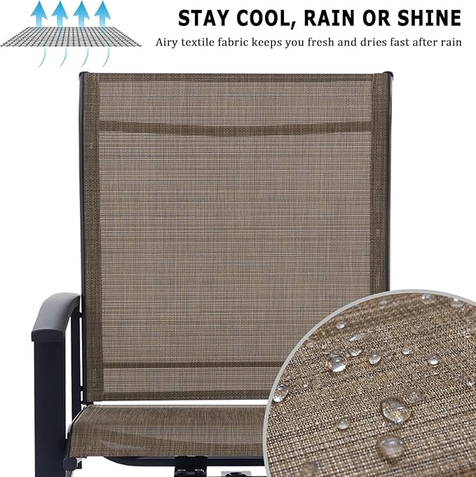 9 Piece Patio Dining Set - Round Patio Table & 8 Swivel Rocking Patio Chairs, Outdoor Patio Furniture with Textilene Fabric High Back Chairs for 8 Person, Mocha