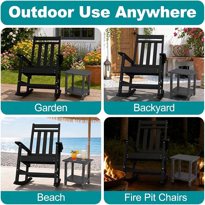 Outdoor Side Table with Storage Shelf, 2-Tier Patio Side Table, HDPE All Weather Outdoor End Tables for Adirondack Chair, Small Patio End Table for Deck Backyard Porch Lawn Poolside, Grey