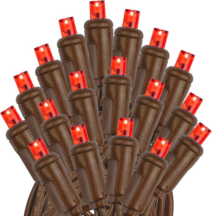 Novelty Lights 50ft 100 LED Red Christmas String Lights, Brown Wire