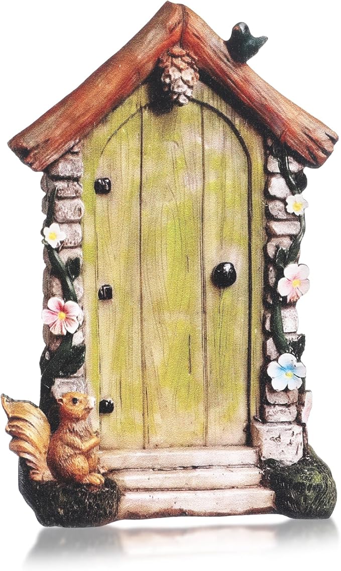 Fairy Door for Trees Outdoor Wooden Miniature Garden Doors Yard Art Sculpture Decoration Mini Fairy Gnome House Accessories for Trunk Ornaments Stump Wall Decor