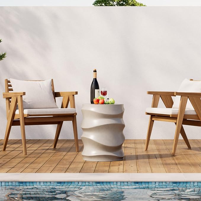 HOMPUS Outdoor Side Table Set of 2, Round Concrete Side Table Modern Vintage, Patio Accent Table Garden for Indoor Outdoor Use, Grey
