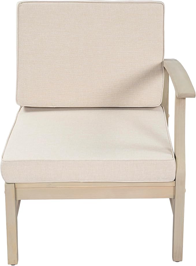 Christopher Knight Home Ace 4-Piece Outdoor Patio Furniture Set, Acacia Wood Patio Conversation Set with Loveseat, Accent Chairs And Coffee Table, 4-Seater Patio Sofa Set With Cushion,Light White+Sand