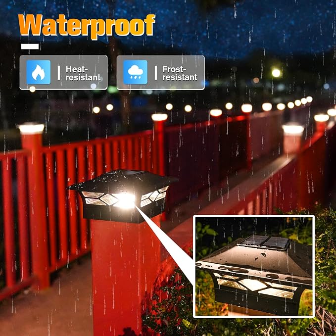 VOLISUN Solar Post Cap Lights: 6 - Pack Outdoor Deck Post Cap Lights Black for Dock Fence Waterproof 2 Color Modes,4x4/6x6 Wooden/Vinyl Posts