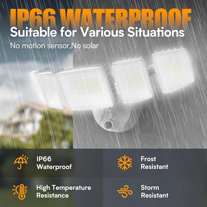 Onforu 120W Dusk to Dawn Flood Light Outdoor, IP66 Waterproof, 5 Head,White | 12000lm 6500k Super Bright, Hardwired, Automatic Dusk to Dawn Outdoor Lighting for Home Garage,Yard, Driveways