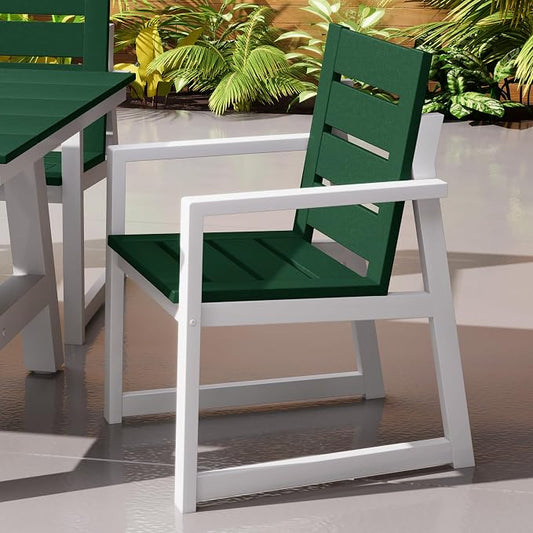 Costaelm Stinson HDPE Plastic Outdoor Patio Dining Arm Chair, Dark Green