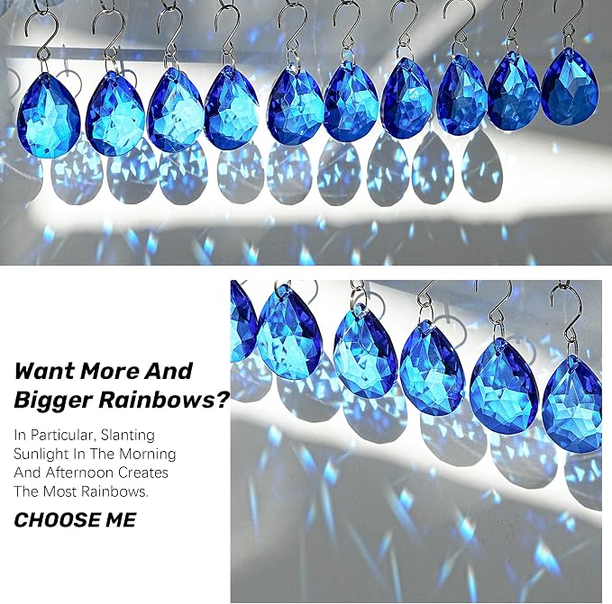 10 Pcs Blue Crystal Bauhinia Suncatcher Prisms Chandelier Window Decor | Blue Crystal Bauhinia Prisms Suncatcher Pendants 38mm Chandelier Beads Replacement for Window Wedding Party Decor