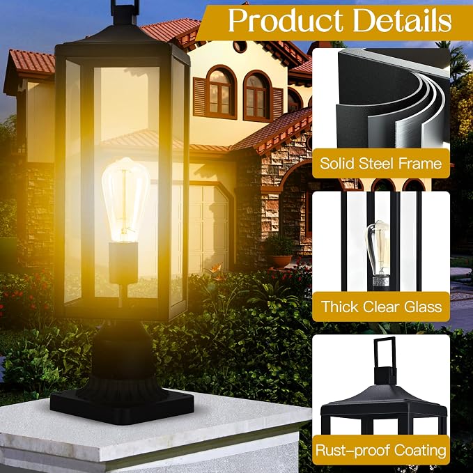 Large Lamp Post Light Fixture, 21.3 Inch Post Lamps Outdoor Lights for Residential Sidewalk Gate Post Light Pier Mount Lights