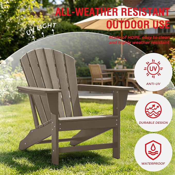 Costaelm Patio Conversation Set, Patio Chairs Set of 5 Balcony Firepit Furniture Outdoor Adirondack Square Table and Chair Backyard Furniture Set for Lawn Porch Pool Garden, Weathered Wood