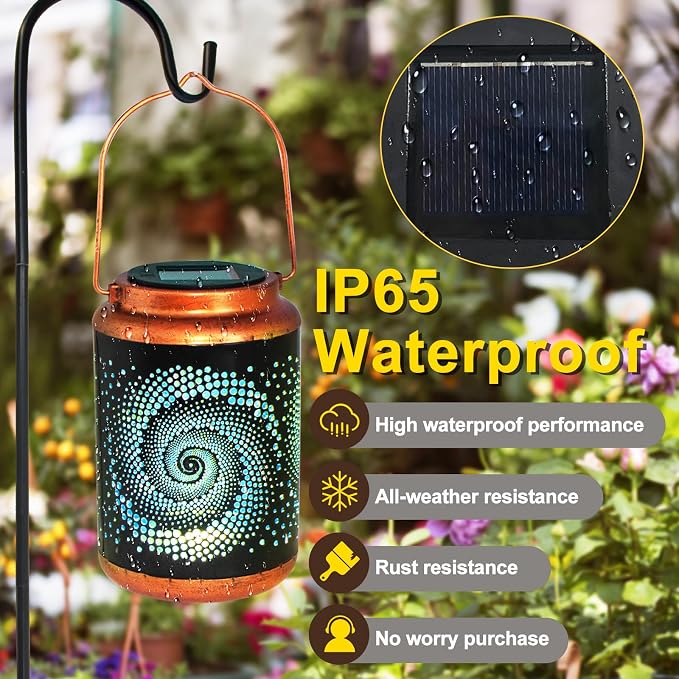 DIBIEECN Birthday Gifts for Women Mom Grandma Wife, Solar Lanterns Outdoor Waterproof, Metal Hanging Lights Garden Decor, LED Decorative Lantern for Patio Porch Backyard, Blue, 4 Pack