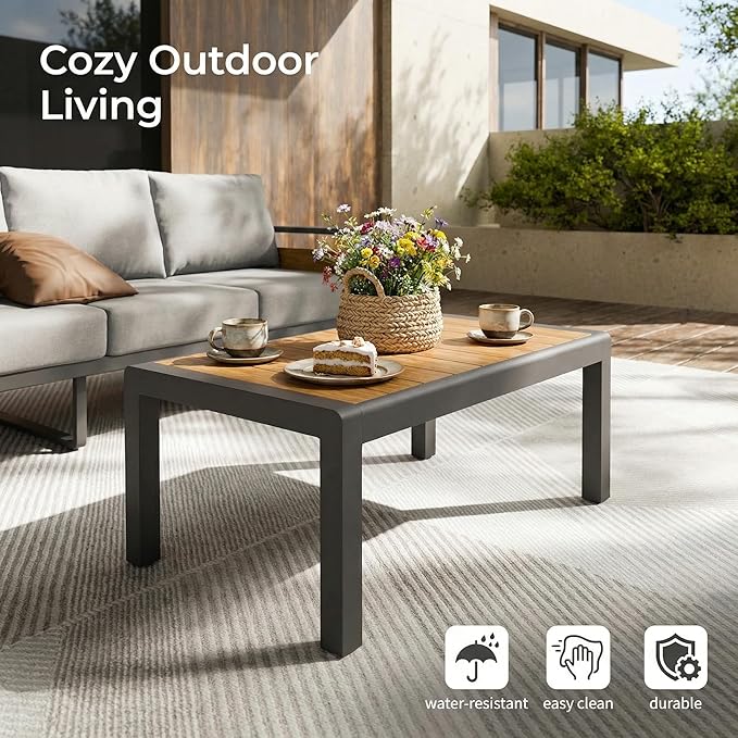 ZANDOR Aluminum Outdoor Patio Furniture Set with Table,4 Seat, Grey | Rustproof,High weight capacity,Water-repellent,Washable Cover,All-Weather Resistant,Easy clean,for Poolside Backyard Deck