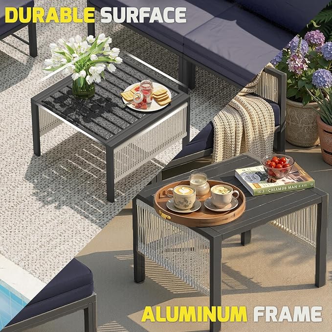 U-MAX Aluminum Patio Furniture Set 4 Seats Outdoor Sectional Couch with Coffee Central Table Patio Conversation Sets for Porch Deck (Dark Blue, with Retractable Sofa Couch and Single Sofa)