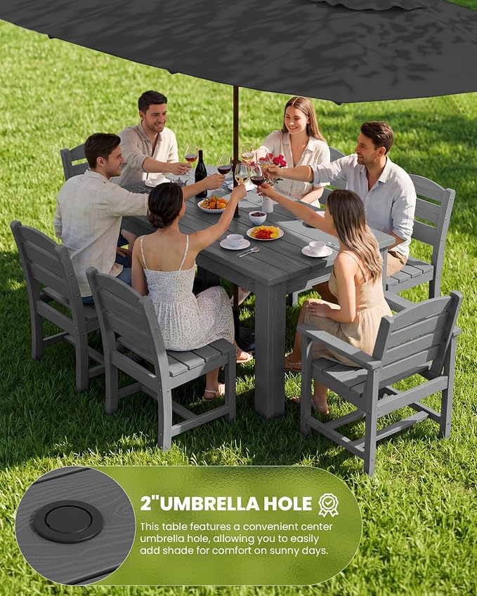 SERWALL 59" HDPE Outdoor Dining Set for 4, w/ 1 Table & 4 Armchairs, Gray | All Weather Resistant HDPE Dining Sets for Patio, Garden, Backyard