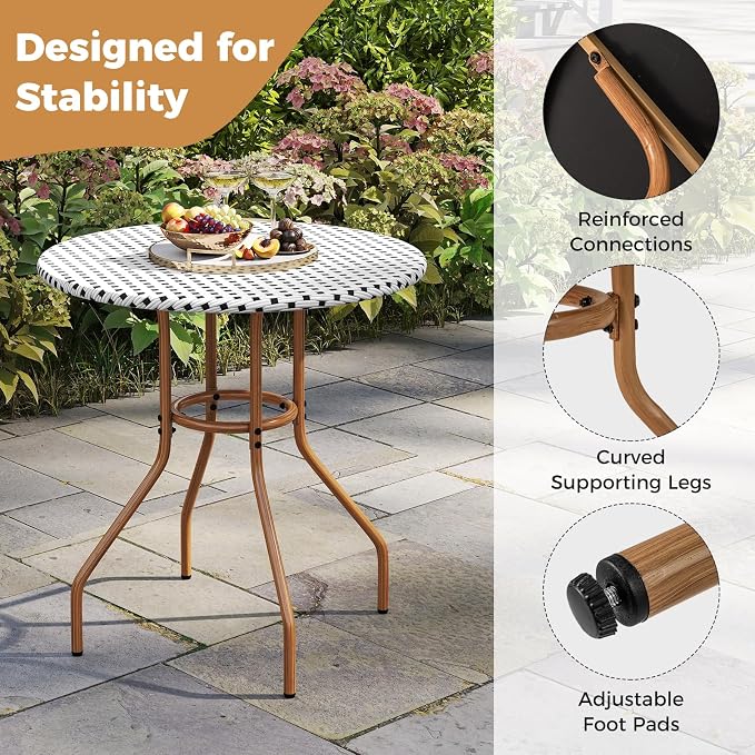 Tangkula 27.5" Outdoor Round Dining Table, Patio Small Heavy Duty Bistro Cafe Table with Metal Frame and Adjustable Foot Pads, Outdoor Side Table for Garden, Balcony and Courtyard