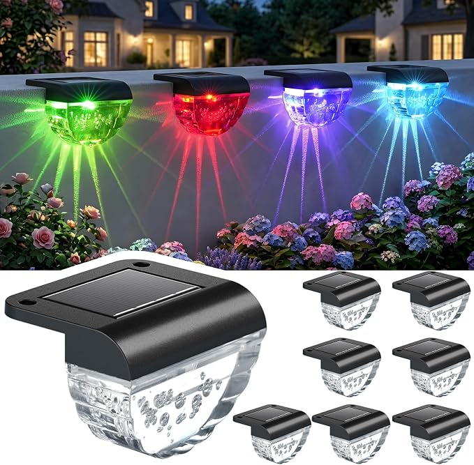 Melunar 8 Pack Solar Deck Lights Outdoor, Solar Step Lights Waterproof for Outside, Yard, Patio, Garden, Pool, Railing, Stairs, Fence (Color Changing)