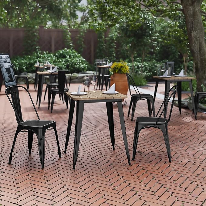 Flash Furniture Declan Commercial Outdoor Dining Table, All Weather Poly Resin Top with Steel Base, 23.75" Square, Brown/Black