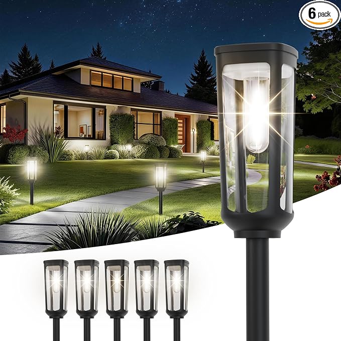 JEJOT Solar Pathway Lights Outdoor Waterproof, 6 Pack Solar Walkway Lights | Solar Light outdoor for Lawn Yard Garden Patio Driveway Decor Landscape, Cool White