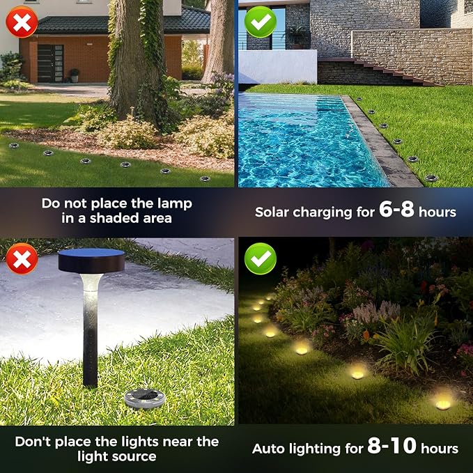 Mini Solar Ground Lights, 8 Pack Flat Solar Disc Lights Outdoor Waterproof, 2.3 Inch Small Solar Garden Lights Landscape Lighting for Outside Pathway Garden Yard Lawn Walkway,Warm White