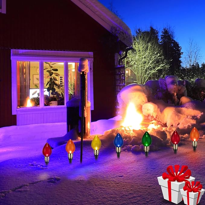 C9 Christmas Pathway Lights Outdoor, 17.4Ft 10 LED C9 Pathway Lights | Connectable C9 Walkway Lights, Waterproof Christmas Lights Outdoor for Walkway Yard Lawn Ground Sidewalk Driveway Decorations