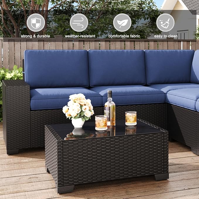 LayinSun 6 Pieces Patio Furniture Set, Black Rattan Modular Sectional Outdoor Conversation Sofa Set