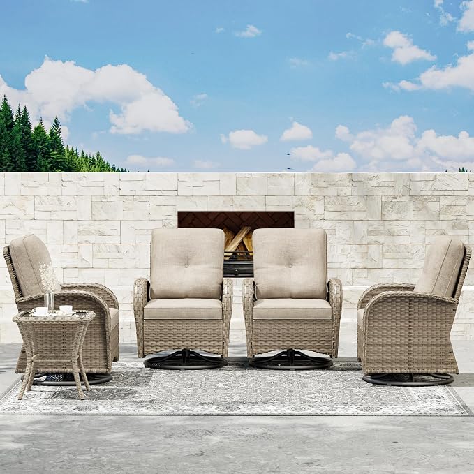 Joyside Wicker Patio Furniture Set, 6 Piece Outdoor Furniture Set with Thickened Cushions, High Back, Deep Seating, Wide Armrest, Outdoor Swivel Rocker Chairs for Porch, Deck