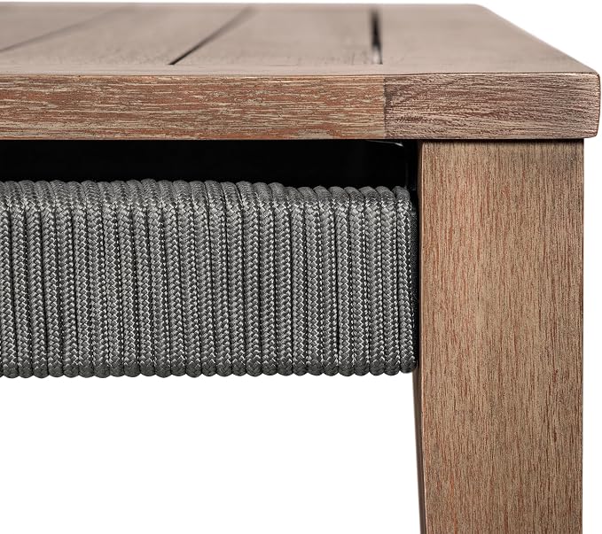 Armen Living Orbit Square Outdoor Patio Coffee Table in Weathered Eucalyptus Wood