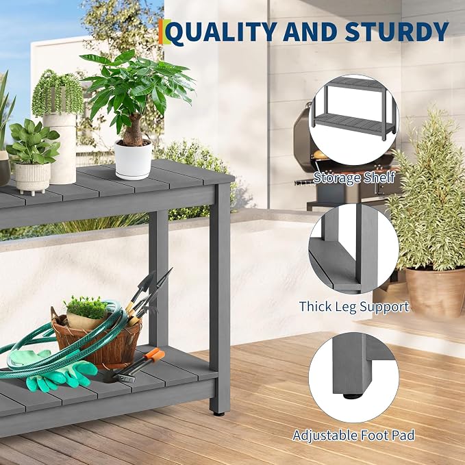 Garvee 48-Inch Outdoor Console Table - 2-Shelf Weatherproof Patio Buffet Table with Adjustable Feet, All-Weather Entryway & Bar Table for Patio, Porch, Backyard