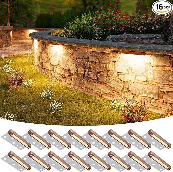 VOLISUN 7 Inch Retaining Wall Lights, 2700K Hardscape Lighting, 16 Pack | IP65 Waterproof, Cuttable Low Voltage Landscape Lighting, 12V Paver Lights, 3W Outdoor Step Lights, ETL