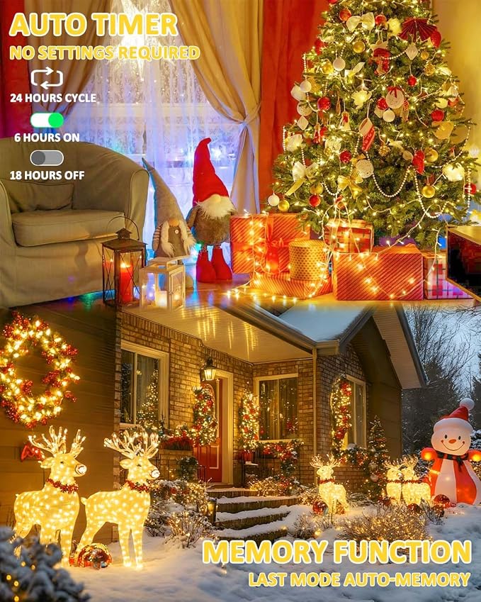 2 Pack 200 LED Battery Operated String Lights, 8 Modes Twinkle Fairy Lights | 66FT Warm White Christmas Lights Indoor Outdoor, Waterproof Battery Lights for Bedroom Party Porch Tree Holiday Decorations
