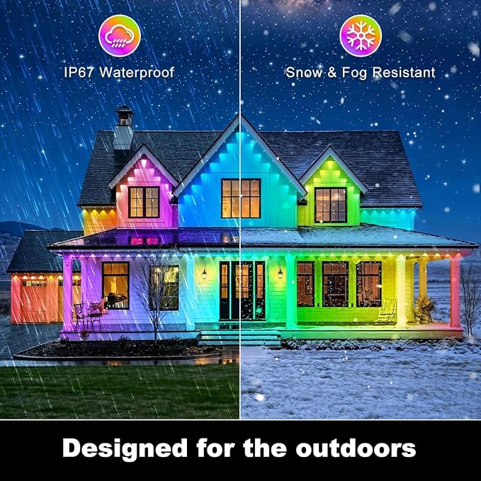 RCUICA 200FT Permanent Outdoor Lights Waterproof with Smart App Control Remote,DIY Scene Modes,Music Sync hronization,Eaves Lights for Garden Decor,Deck,Christmas