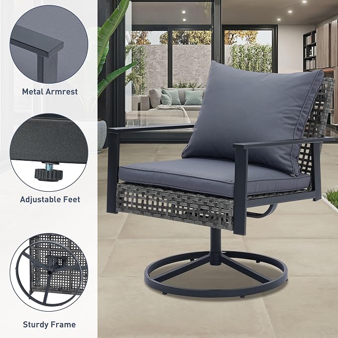 Ainfox Patio Furniture Set 4 Pieces, Patio Wicker Rattan Swivel Rocker, Outdoor Swivel Rocking Chairs Set with Loveseat, Garden Conversation Bistro Sets for Porch, Pool, Backyard Grey