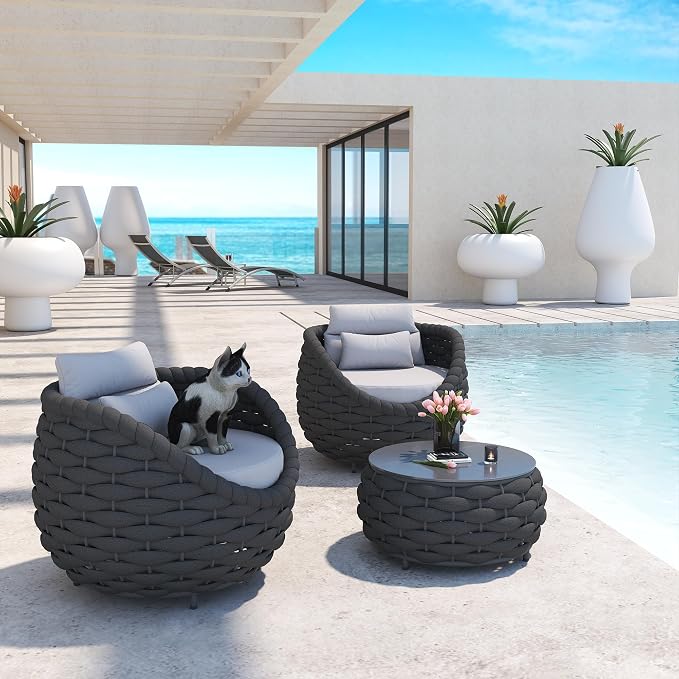 Conversation Set Aluminum Outdoor & Indoor Sofa Modern Patio Furniture Set with Soft Cushion and Coffee Table for Balcony Garden (Dark Grey Mix)