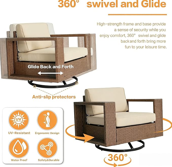 MOCHITO 7 Pieces Outdoor Patio Furniture Sets, All-Weather Sectional Sofa PE Rattan Wicker Conversation Set, Outdoor Patio sectional for Poolside, Porch, Lawn, Garden, Balcony(Beige)