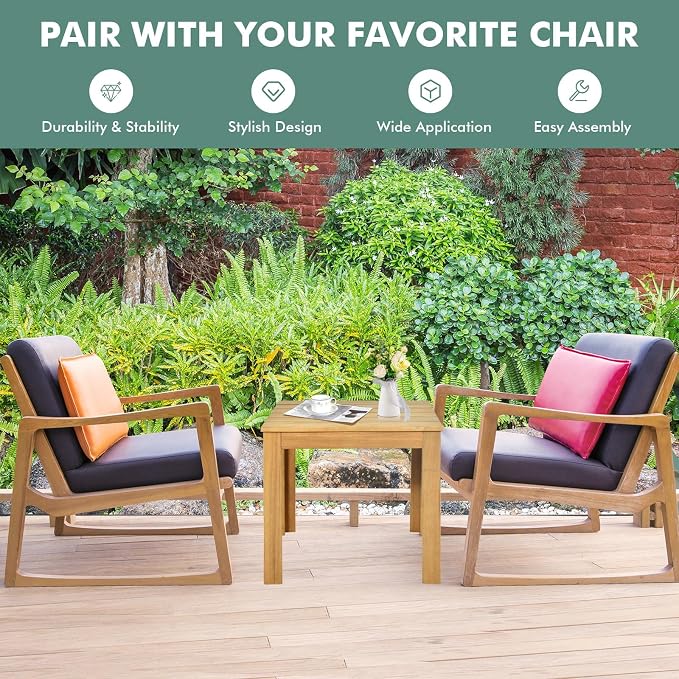 Tangkula Outdoor Square Side Table, Oversize Adirondack End Table, Acacia Wood Frame w/Oil Finished, All-Weather, Indoor Outdoor Patio Poolside Use, Weight Capacity 220lbs, 18 x 18 x 16 Inch