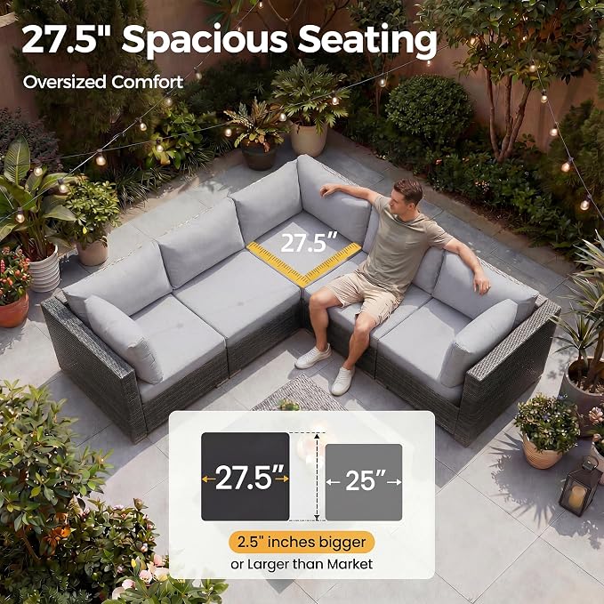NICESOUL 8 Person Outdoor Patio Furniture Set, Extra Large Wicker Sectional Sofa with Ottoman, All-Weather Wide and Deep Seating Conversations for Outside Garden, 29.3'' High Back Comfy Couches,Grey