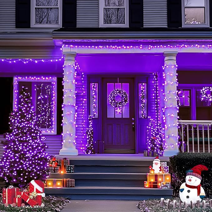 JMEXSUSS 4 Pack Solar Halloween Lights, 33FT 100 LED Purple Fairy Lights | Outdoor Waterproof, 8 Modes Solar String Lights for Outside Tree Party Patio Garden Christmas Halloween Decorations