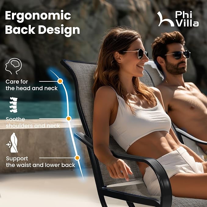 PHI VILLA 5 Piece Outdoor Patio Dining Set with Large Round Table, 4 Swivel Patio Dining Chairs with Metal Frame and Textilene Fabric, 44" Dia Wood-Like Metal Dining Table