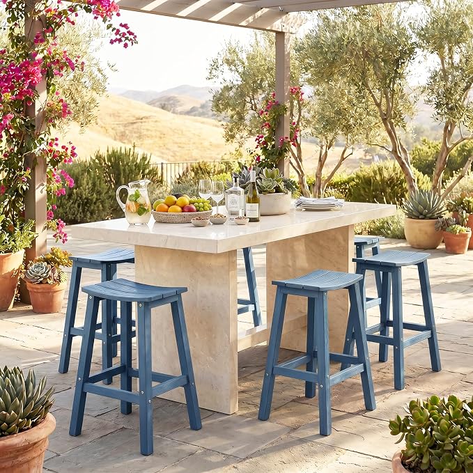 Stoog All-Weather Bar Stools Set of 2, 28" Outdoor Barstools with 400 lbs Capacity, Low Maintenance HIPS Patio Furniture for Kitchen Counter, Deck & Garden, Blue