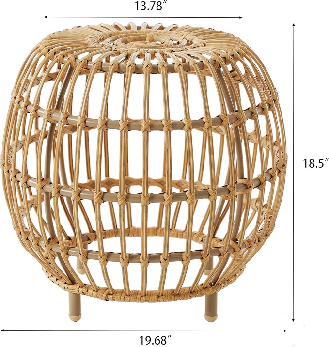 Side Table-Bohemian Faux Rattan Weave Accent Table for Indoor Outdoor Use, Handcrafted Round Side Table for Living Room, Patio, Garden,Light Brown Color