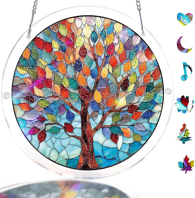Acrylic Jigsaw Puzzle Suncatcher, 9.8inch Tree Acrylic Puzzles Suncatcher Window Hanging, 83 Pcs Premium Stained Glass Style Puzzle Suncatcher, DIY Window Suncatcher Acrylic Puzzle