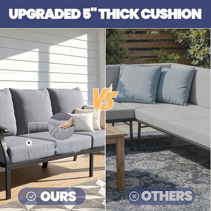 Kullavik Patio Furniture Set,2 Piece Metal Outdoor Patio Furniture Set,All Weather Modern Patio Conversation Sets w/3 Seater Sofa and Coffee Table for Balcony Deck,Grey