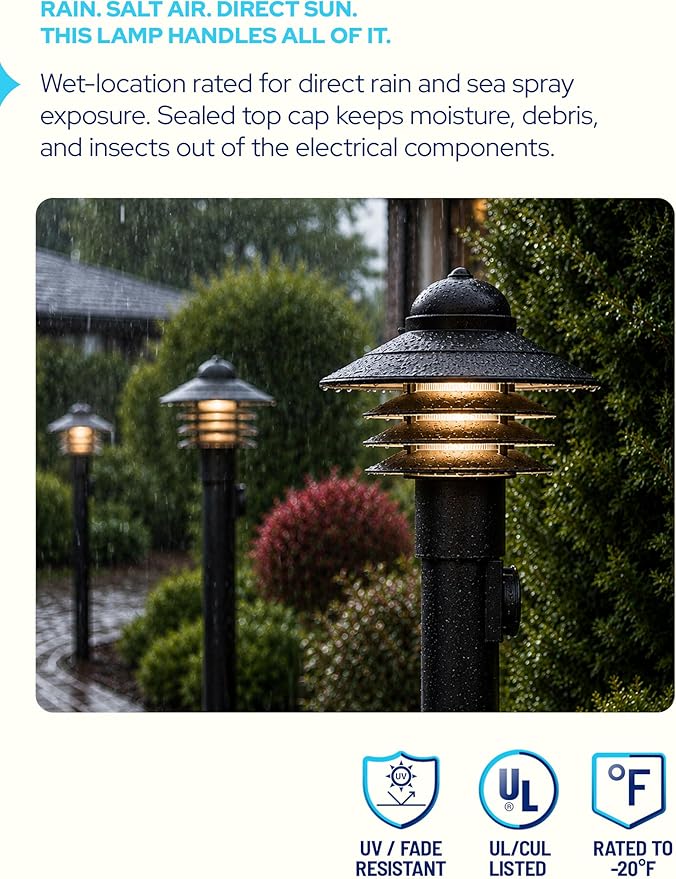 Nautical Post Mount Outdoor Lighting, Salt-Air Tough Rust-Proof Non-Metallic Coastal Lamps, Fits 3" Poles, UL Listed Dock Patio Fence Deck Porch Outdoor Walkway Lights, USA Made, Matte Black | Anti-Rust, Waterproof Coastal Outdoor LED Lighting for Yard...